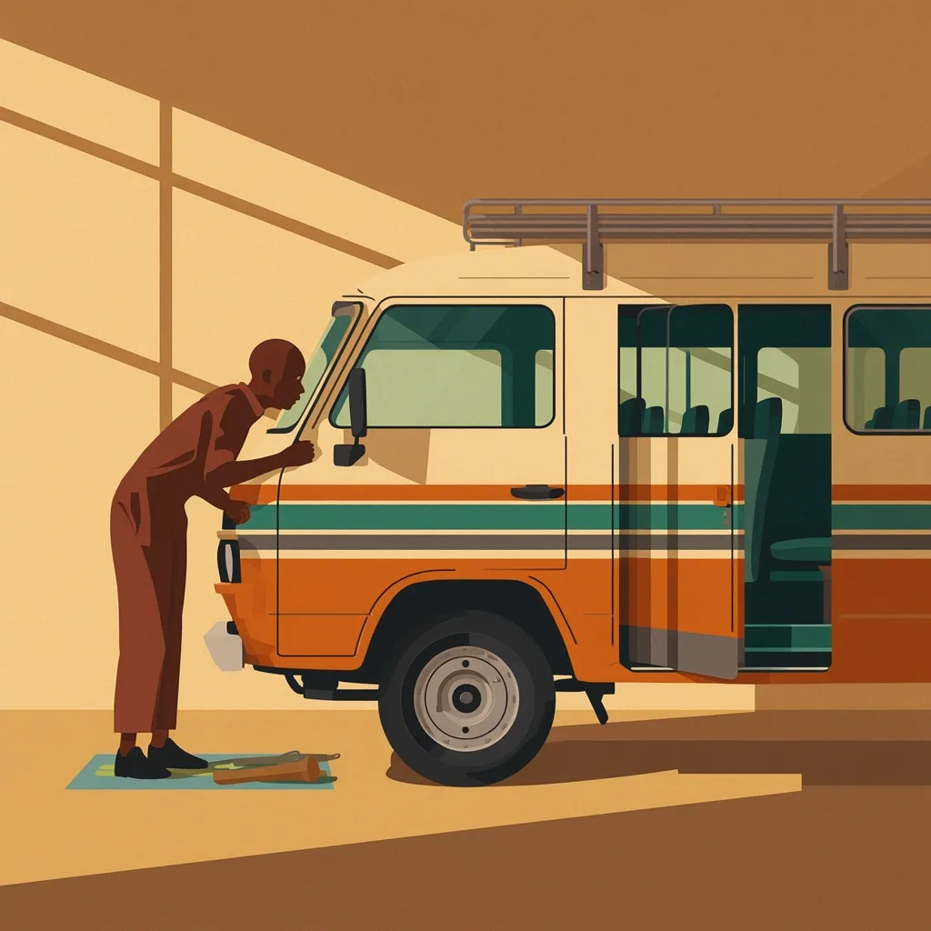 Mechanic working on a matatu in Nairobi